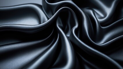 Fototapeta premium Luxurious black silk canvas showcasing flowing folds and a shimmering texture with vibrant color and elegant drapery