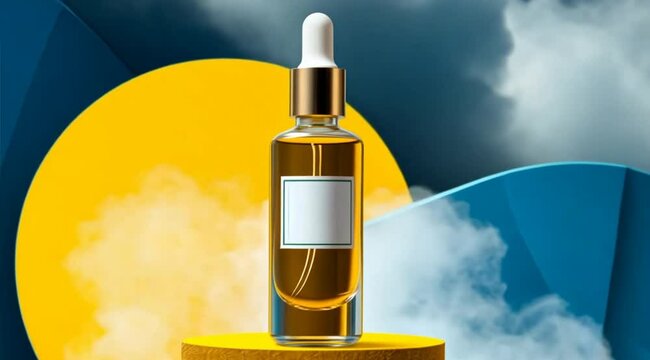 Elegant cosmetic serum bottle with dropper on artistic background, luxury skincare concep
