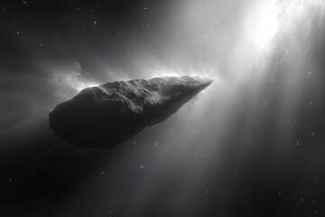 Mysterious celestial object glides through space, illuminated by distant starlight in the depths of the universe