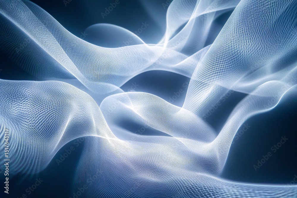 Poster fluid light patterns create mesmerizing wave-like forms in a dark setting