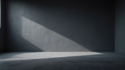 Empty dark black concrete room with 3D design featuring cement wall and floor for gallery background or product display