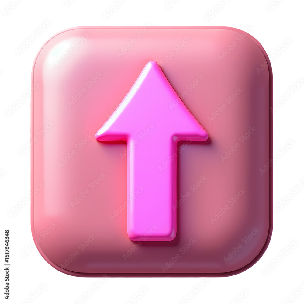 Poster a pink square button with rounded corners displaying a pink arrow pointing upwards in the center of 