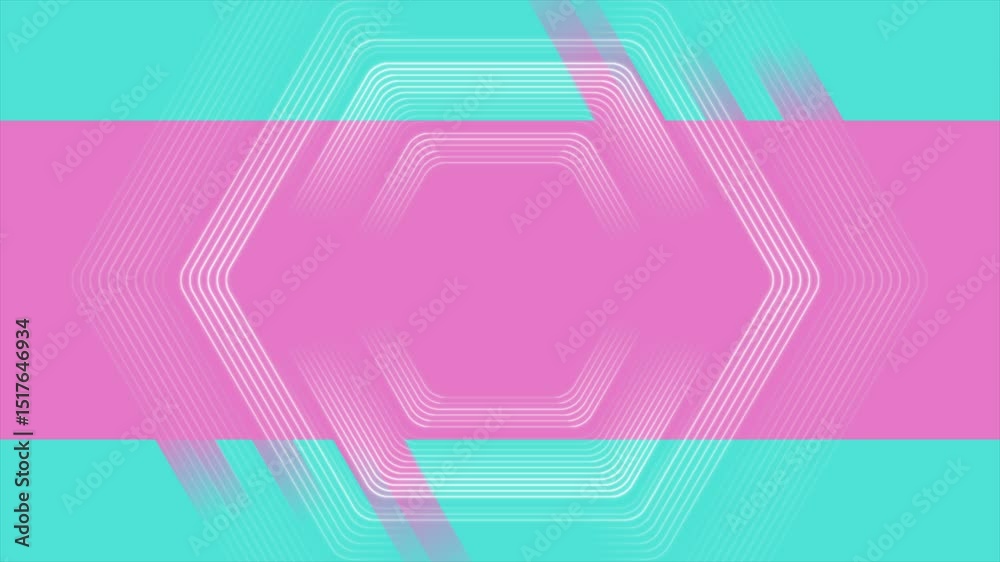 Aufkleber linear hexagonal shape on the pink blue contrast minimal background. seamless looping geometric abst