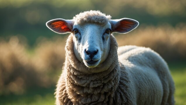 Black sheep smiling in close-up portrait on pasture at a farm in Czech Republic