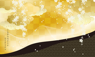 豪華な古典柄の背景 さくらの和風デザイン 金色
