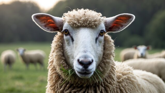 Close-up of domestic sheep on the pasture in Czech Republic farmland