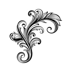 Elegant black and white floral swirl design element suitable for decorative backgrounds and patterns