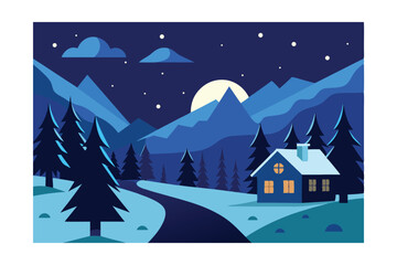 Fototapeta premium winter landscape with house