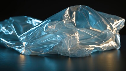 Black background with a transparent polyethylene bag showcasing clean, blank texture and overlay effect.