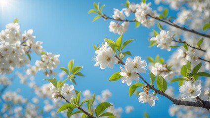 Delicate white petals blossom beneath a luminous spring sky in Istanbul, embodying renewal and serenity during daylight