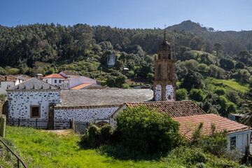 Sanctuary of San Andr&eacute;s de Teixido, perched on cliffs of A Capelada Mountains, Galicia, Spain. A mystical coastal pilgrimage site rich in legend and nature.