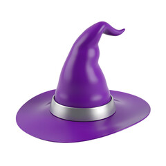 Fototapeta premium A purple witch hat with a silver band in a cartoonish style illustration isolated on transparent background