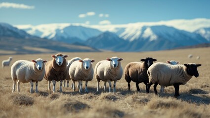 Obraz premium Funny sheep enjoying outdoor adventure and grazing in a scenic valley in Asia during holidays