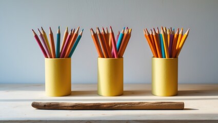 Obraz premium Crafted desk tidy from toilet paper rolls as an upcycled pen holder