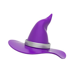 A purple witch hat with a silver band isolated in a  render isolated on transparent background
