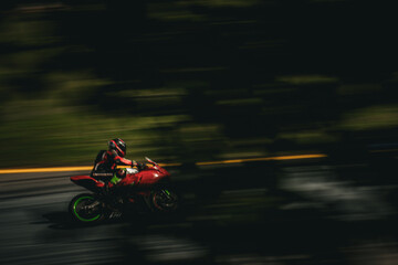 red racing bike through the trees