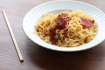 noodle with meat sauce close up