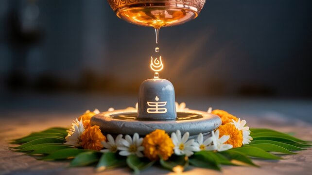 Mahadev (Lord Shiva) , HIndu Sacred Shiva Lingam, Water Offering Ceremony