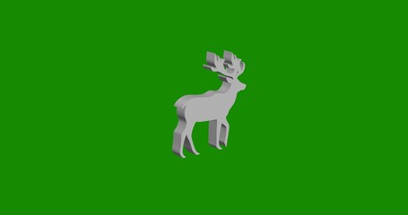 Isolated realistic white deer symbol front view with shadow. 3d illustration on green chroma key background