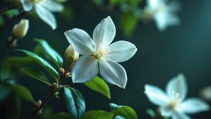 Fototapeta premium Close-up of white jasmine blossoms showcasing their beauty