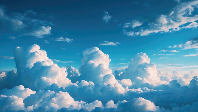 Cumulus clouds across a blue sky on a summer day near Selby North Yorkshire in the UK