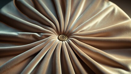 Close-up of bead fabric with sunburst pattern and blue padding on seating