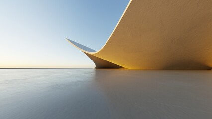 Abstract white curved architecture background, Empty wavy space with reflected concrete floor, Futuristic modern interior backdrop, 3d rendering of twisted building