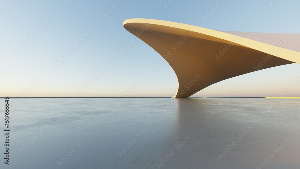 Fototapete Abstract white curved architecture background, Empty wavy space with reflected concrete floor, Futuristic modern interior backdrop, 3d rendering of twisted building