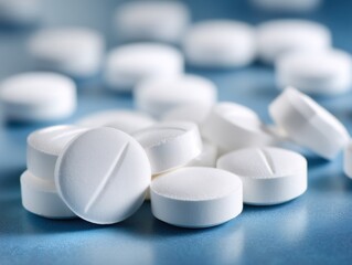 White tablets on a blue surface highlight their uniformity and texture
