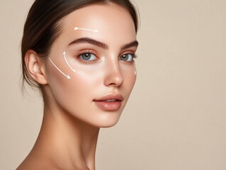 Skincare routine featuring model demonstrating facial massage techniques