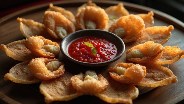 Crispy Deep-Fried Enoki and King Oyster Mushrooms with Spicy Dipping Sauce - Vegan Cuisine
