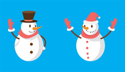 Set of snowmen with hat and gloves