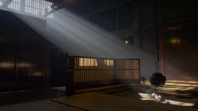 日本の中山道の宿場町の古民家の囲炉裏