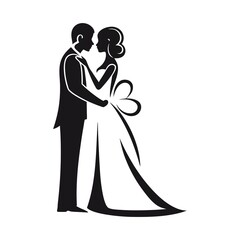 silhouette of bride and groom couple celebrating marriage silhouette vector