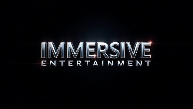 Engaging immersive entertainment logo with a sleek metallic finish and glowing effects