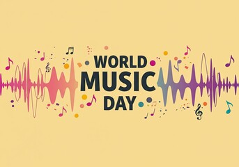 World music day concept background design with musical notes and sound wave graphic element, celebrating the holiday and the universal language of sound.
