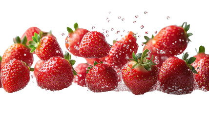 Falling strawberries isolated on solid white background png fresh strawberries png falling fruit png red berries png summer fruit png isolated strawberries png transparent background image