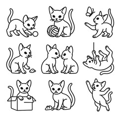 Fototapeta premium Abyssinian kittens playing with toys in a vector icon set concept 