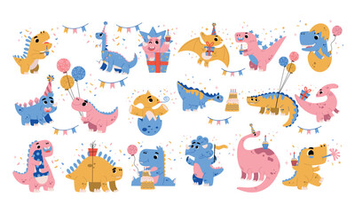 A vibrant and colorful collection of cartoon dinosaurs designed specifically for children
