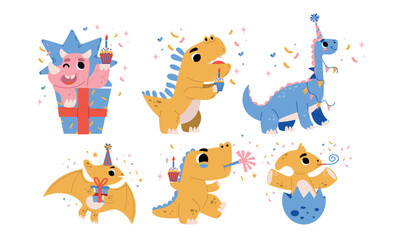 Colorful Cartoon Dinosaurs Joyfully Celebrating Various Festivities with Cheerful Glee