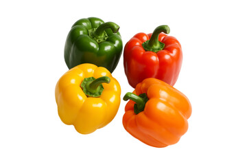 Colorful bell peppers green, red, yellow, and orange arranged on a transparent background. Fresh, vibrant vegetables perfect for food design, healthy eating concepts, nutrition-related, clipping path