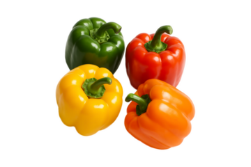 Colorful bell peppers green, red, yellow, and orange arranged on a transparent background. Fresh, vibrant vegetables perfect for food design, healthy eating concepts, nutrition-related, clipping path
