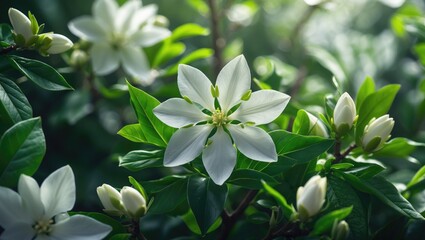 Jasmine Sambac: White Flowers, Green Leaves, and Fragrant Aroma as Ornamental and Herbal Plants