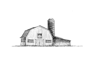 Barn on lawn hand drawn  © Irfan