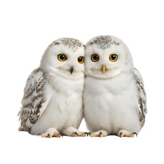 Fototapeta premium Two Snowy Owls: Close-Up Photograph of Juvenile Birds on transparent background
