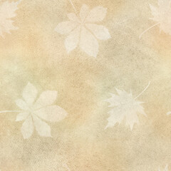 Seamless pattern with watercolor art background and light silhouettes of leaves. Vintage style....