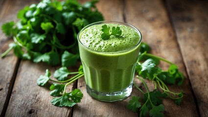 Healthy green spinach juice with banana and celery in a mason jar