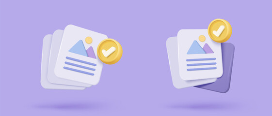 3d icon file task management todo check list, assignment and exam paperwork, work on organization, progress feedback, administration survey. 3d clipboard tick check icon vector render illustration