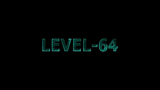 Neon Level 64 text font animation. Neon Level Up text sign. letters spelling out level Up appear on green screen display animation.