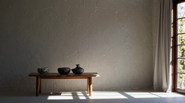 Sunlight shifting on wabi sabi interior design